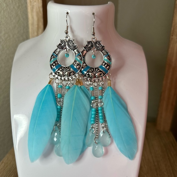 Feather Earrings Boho Sheek - Picture 4 of 6